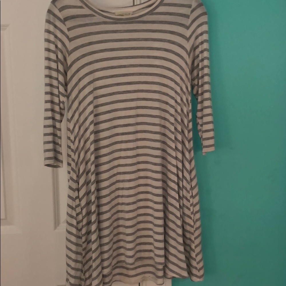 Long sleeve gray striped dress